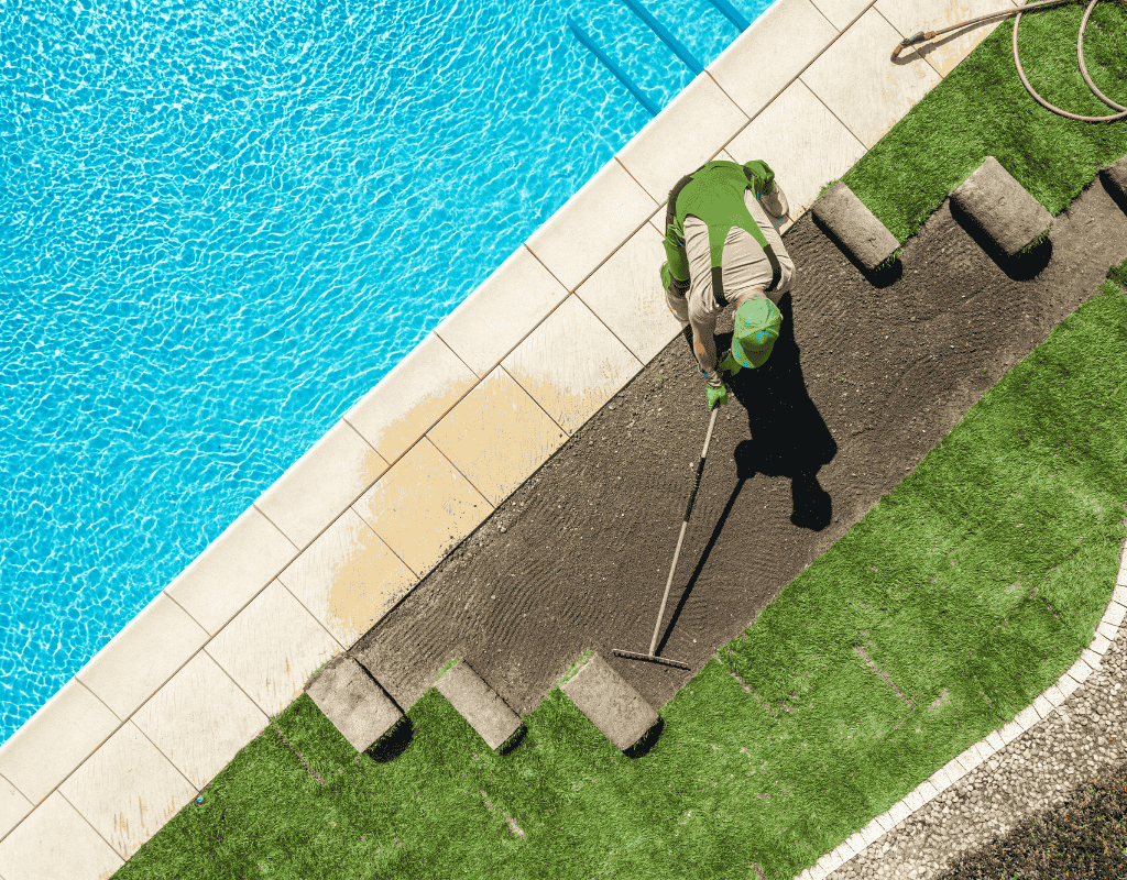 All Natural Landscaping Dover NH poolside landscaping installation close-up